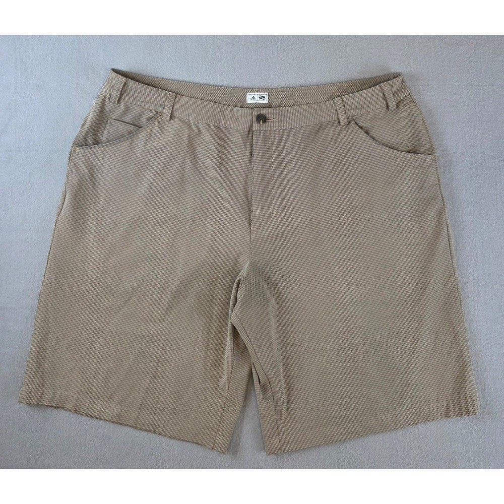 Adidas Golf Shorts Mens 40 Tan Plaid Flat Front Performance Lightweight Stretch